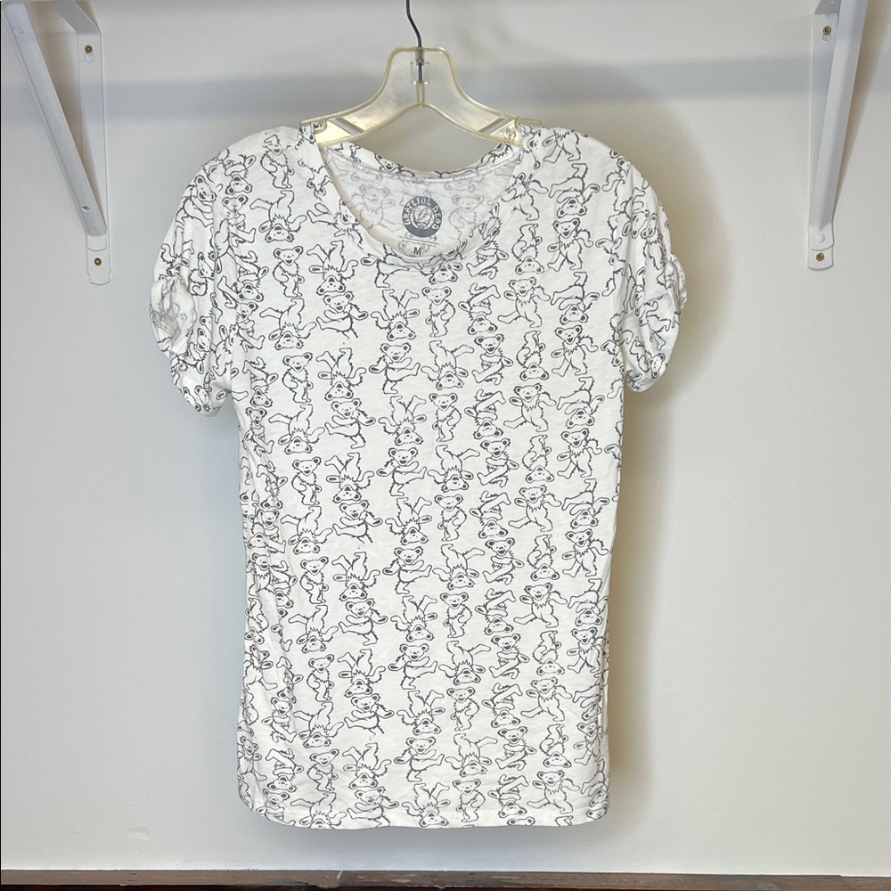 Grateful Dead‎ White and Gray Dancing Bear Lightweight Graphic Tee- M